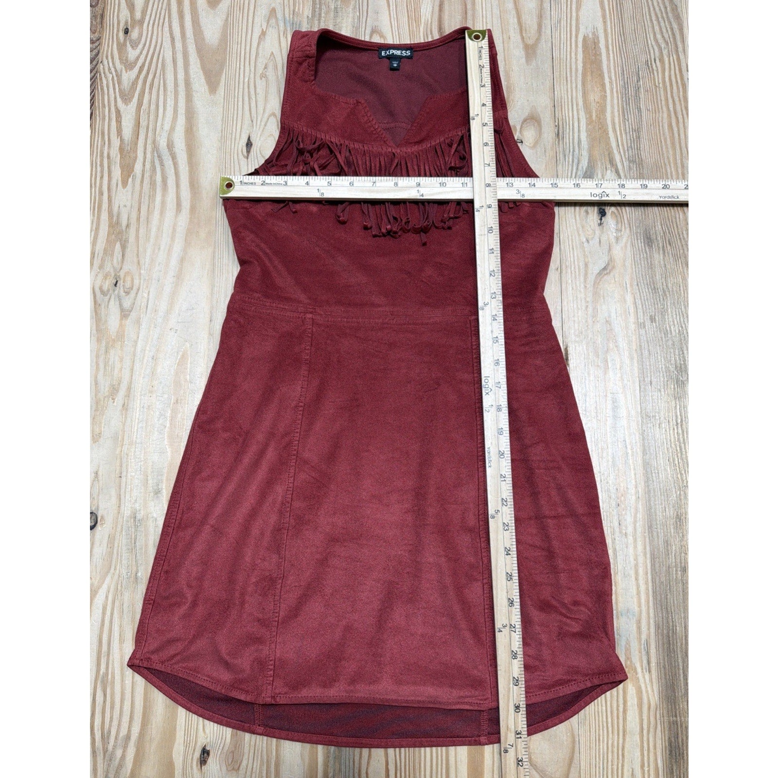 Express Red Faux Suede Fringe Dress Size Extra Small