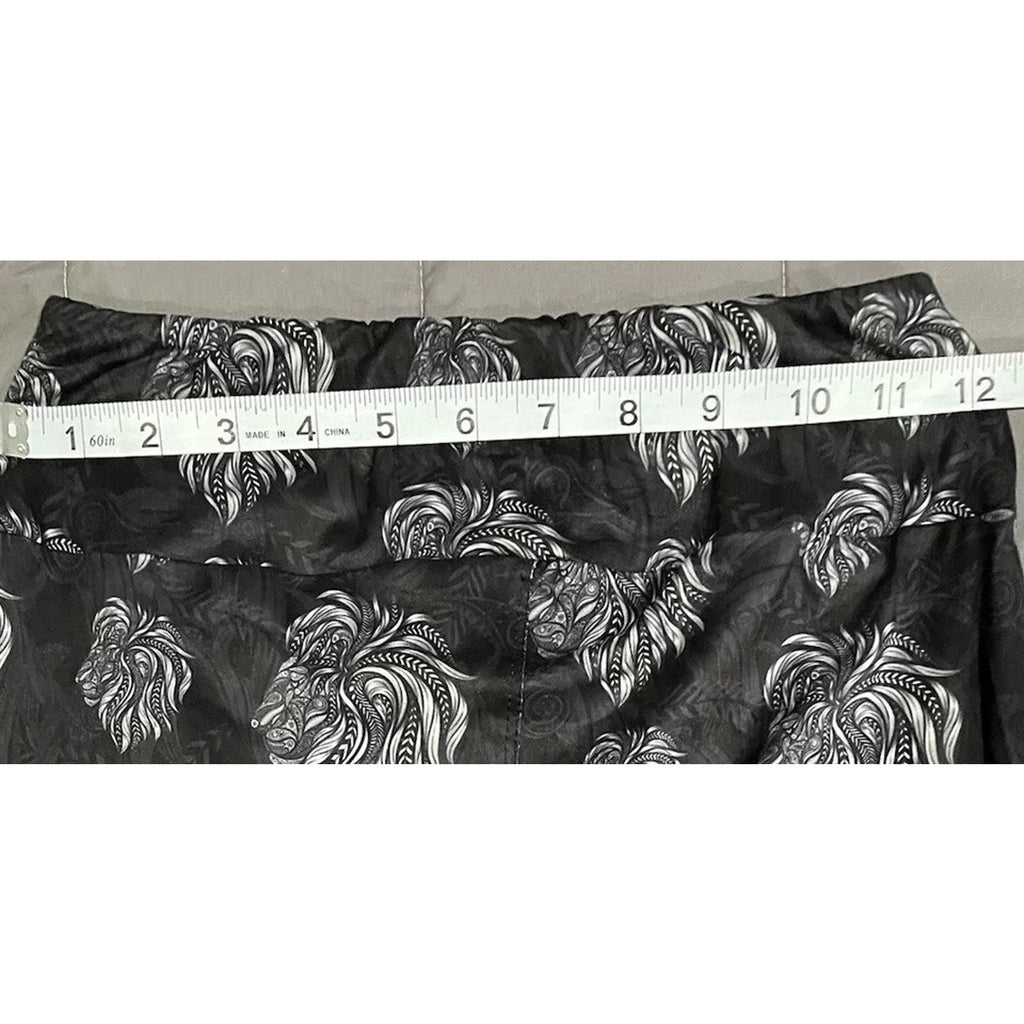 Black Lion Art Deco Print Black White Leggings Size Small 92% Poly 8% Spandex