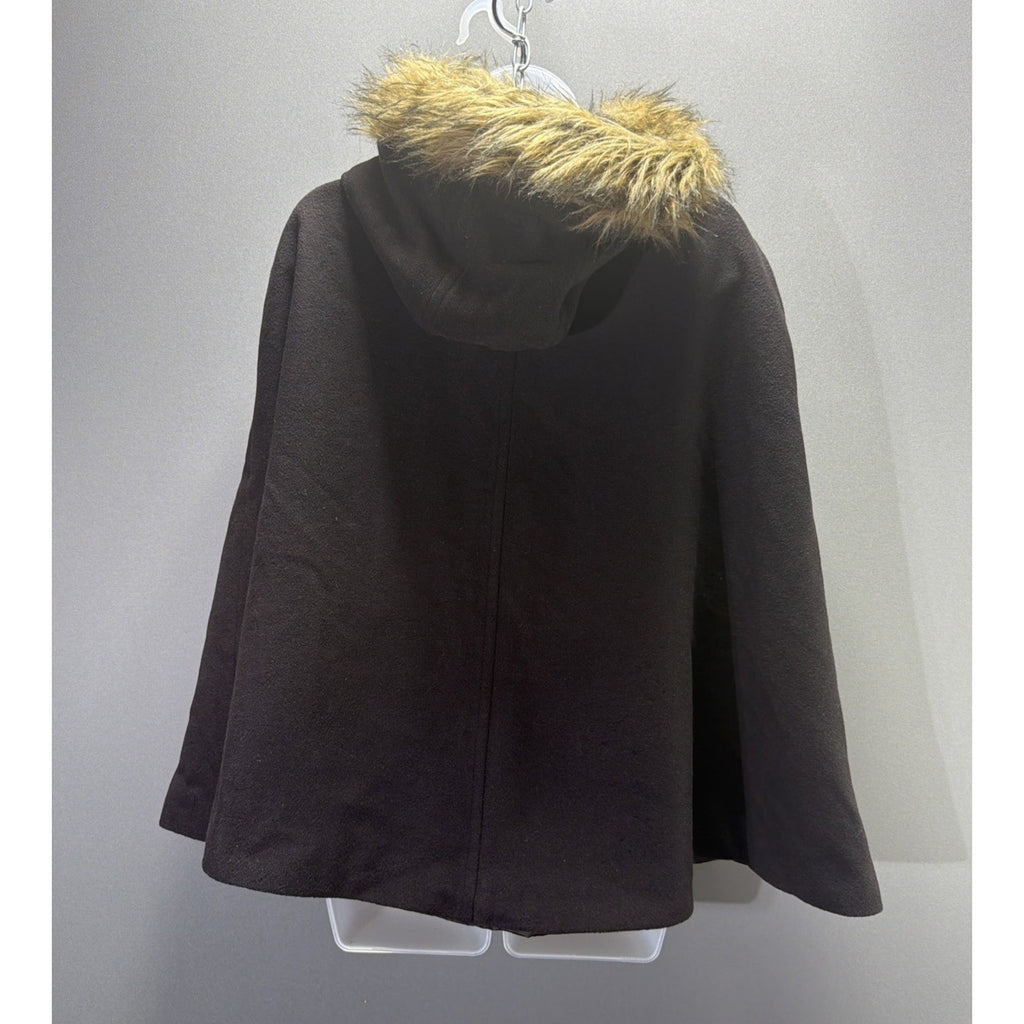 $250 Michael Kors Wool Cape Coat with Faux Fur Trim Hood Sz Large