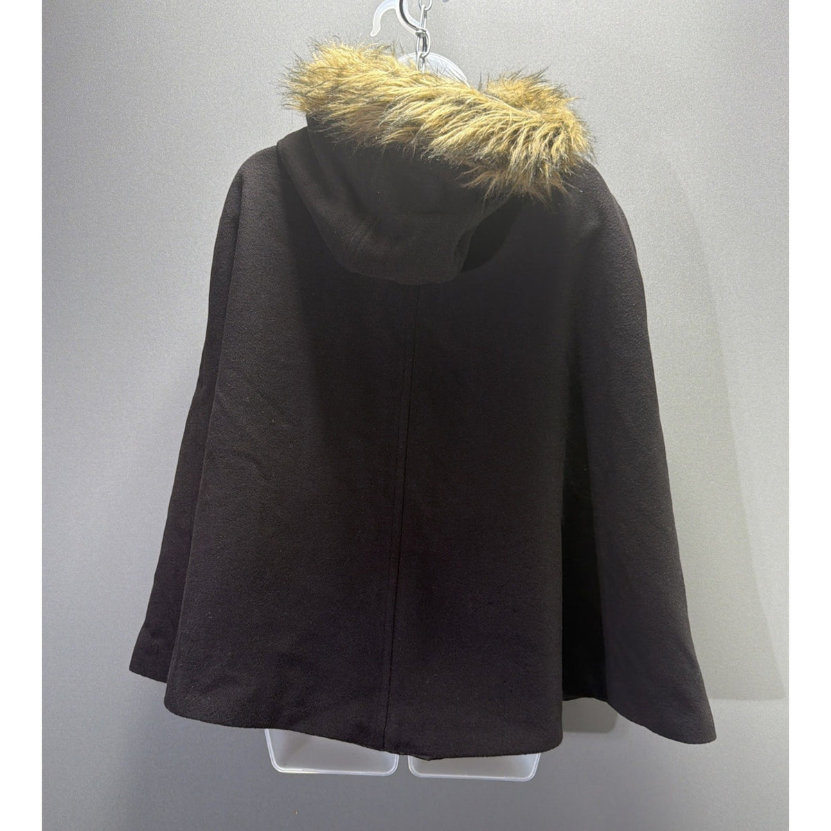 $250 Michael Kors Wool Cape Coat with Faux Fur Trim Hood Sz Large