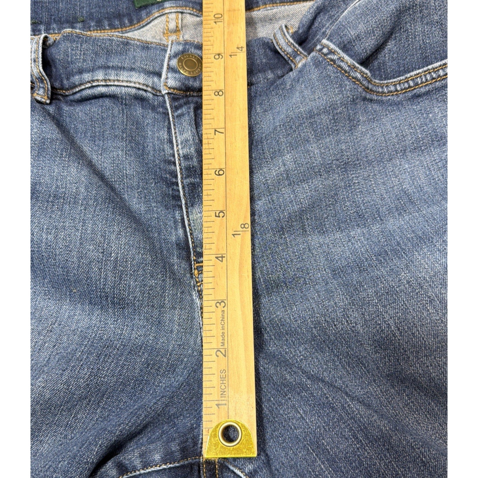 Denim Jeans Lauren Ralph Lauren Women's Blue Modern Straight Pants Size 12 Rip