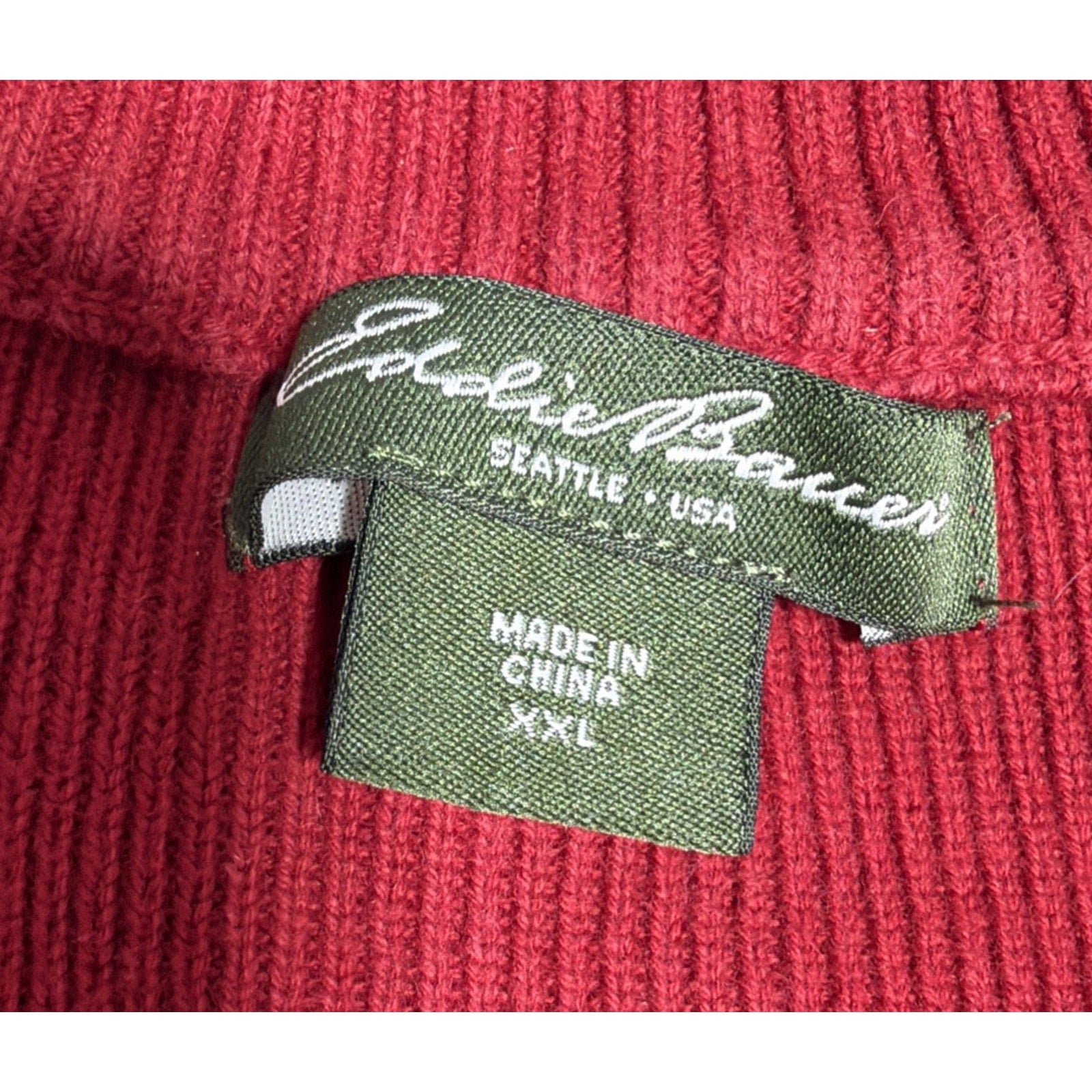 Eddie Bauer Womens Sweater XXL Red Mock Neck Cardigan Full Zip Ribbed Cotton