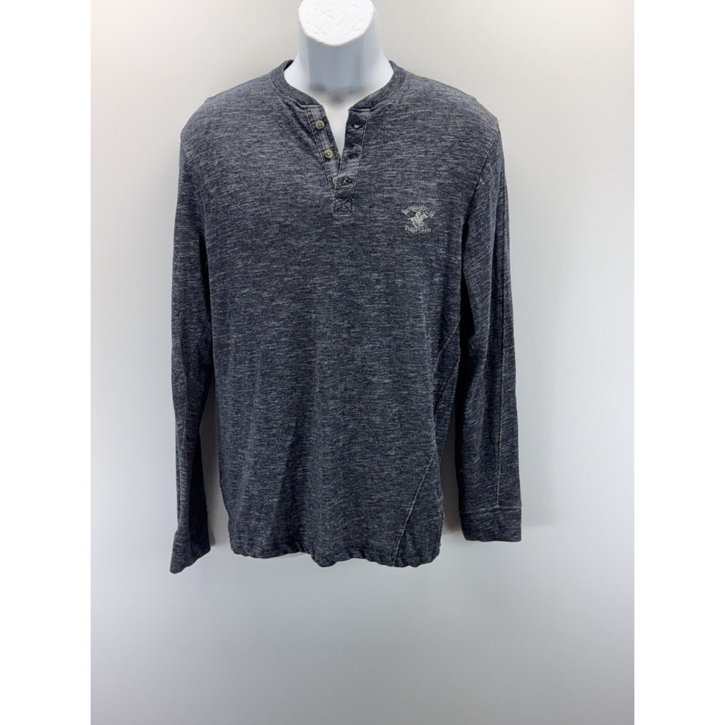 Beverly Hills Polo Club Thermal Henley Heathered Blue Pullover Shirt Men’s L NWT