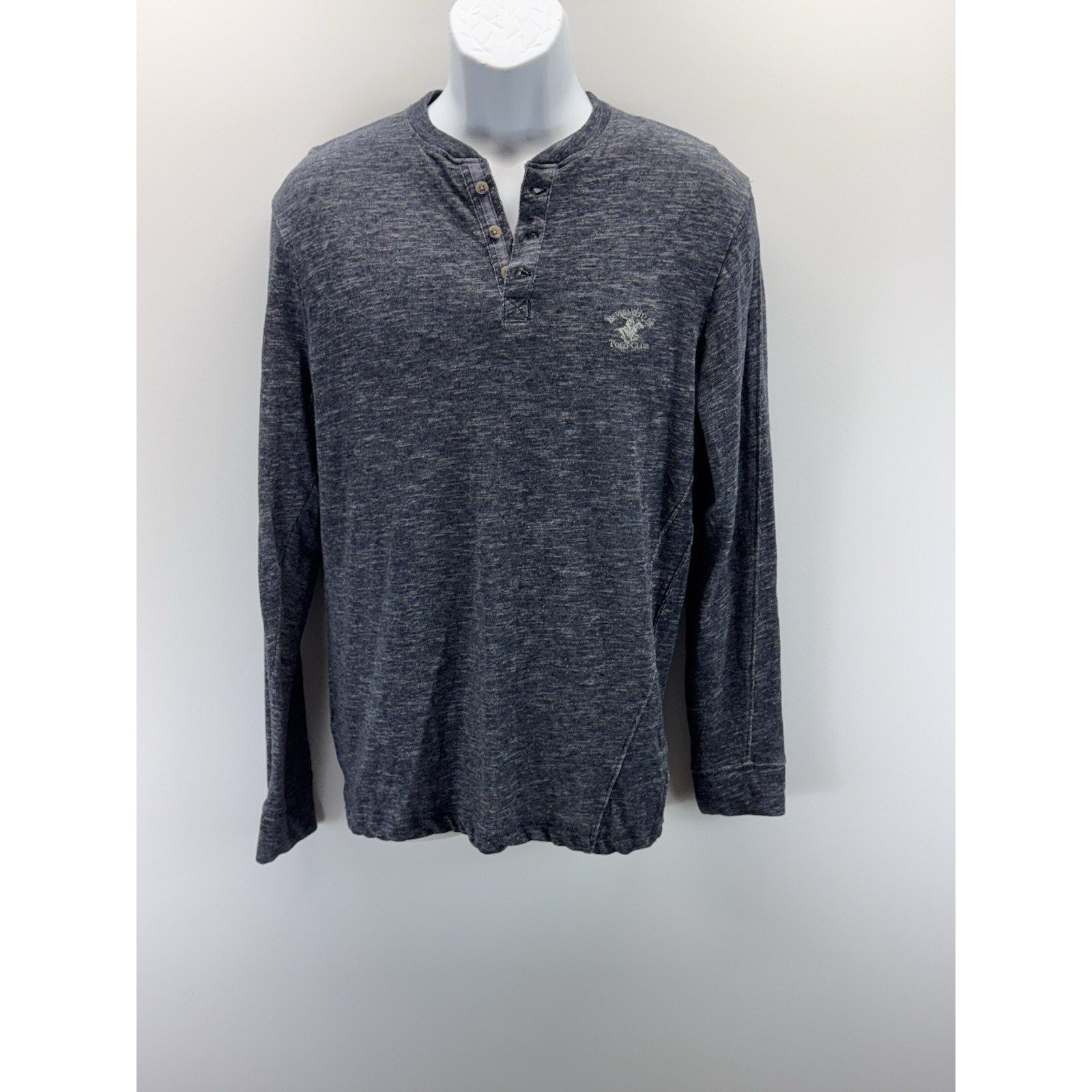 Beverly Hills Polo Club Thermal Henley Heathered Blue Pullover Shirt Men’s L NWT