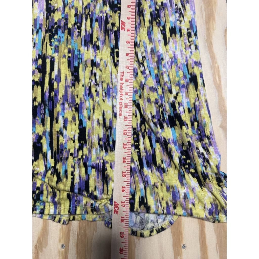 Alison Brittany Maxi Dress Women Large Yellow Purple Abstract Sleeveless Stretch