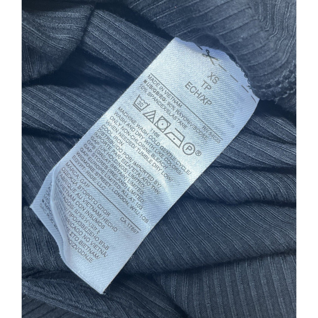 New GAP Black Ribbed Dress XS Midi Long Sleeve Cotton Blend Knit NWT