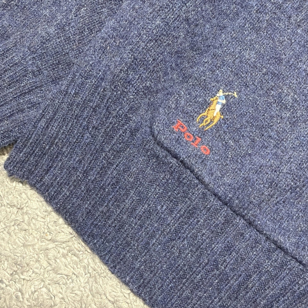Polo Ralph Lauren Cardigan Navy Blue Italian Wool Embroidered Knit Womens S