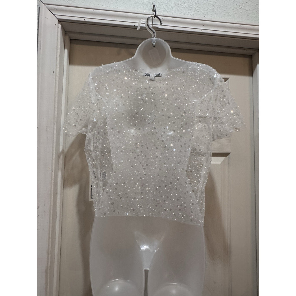 Haute Monde Young Contemporary Pearl Mesh Top Size Large