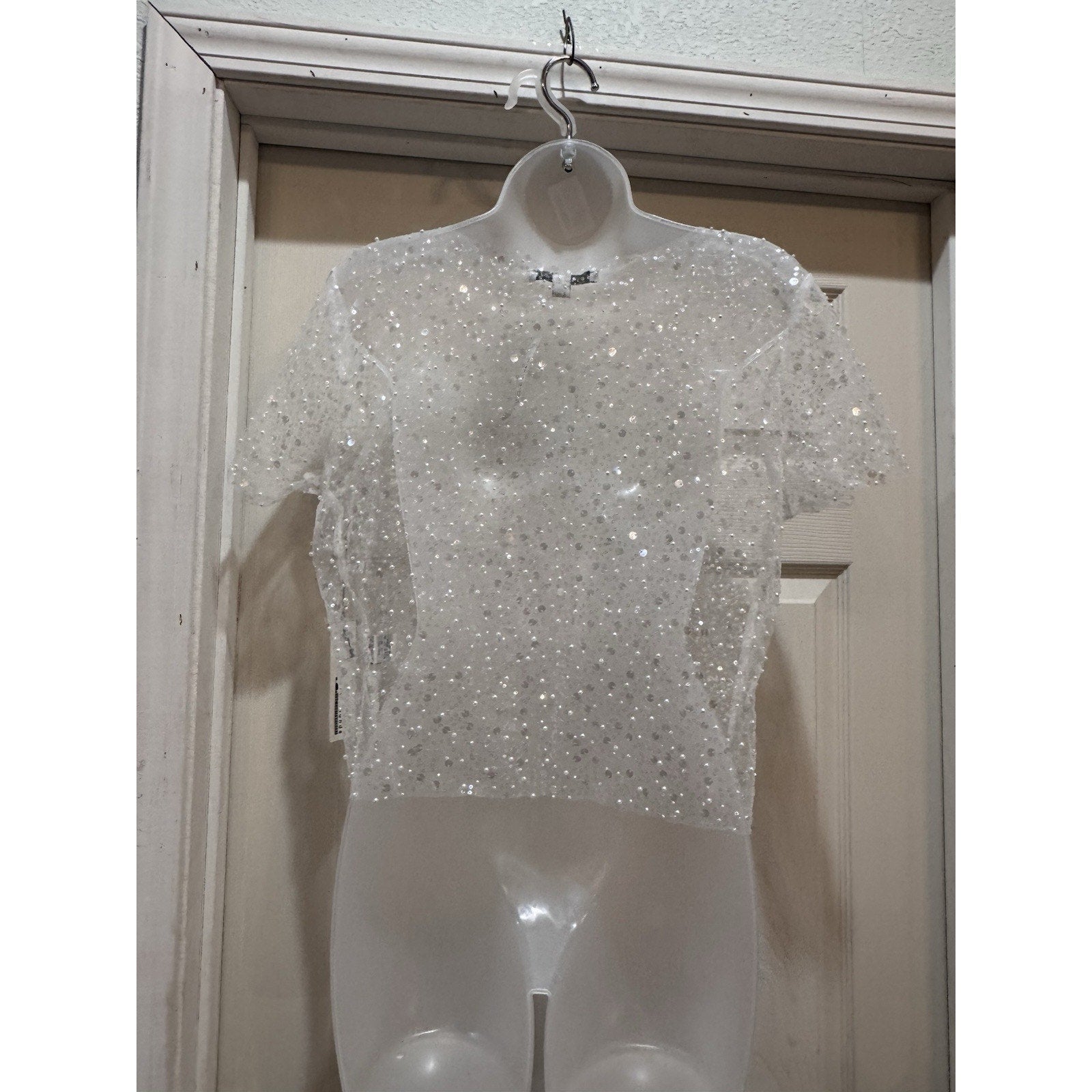 Haute Monde Young Contemporary Pearl Mesh Top Size Large