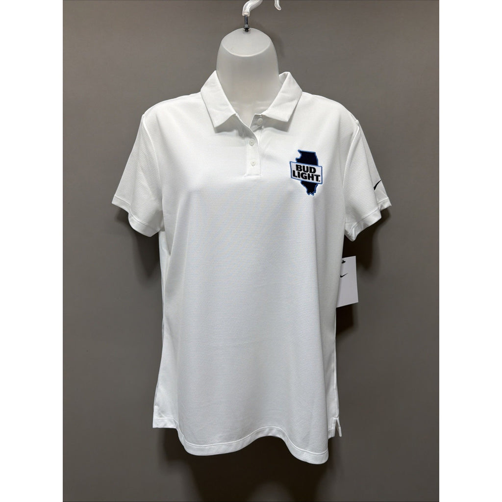 Nike Golf Polo Shirt Womens L White Dri-Fit Bud Light Golf New With Tags