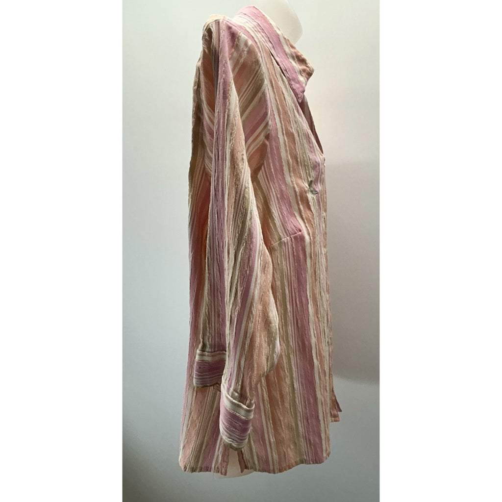 Alia Blouse Size 16W Pink Stripes Embroidered Butterflies/ Flowers 3/4 Sleeves.
