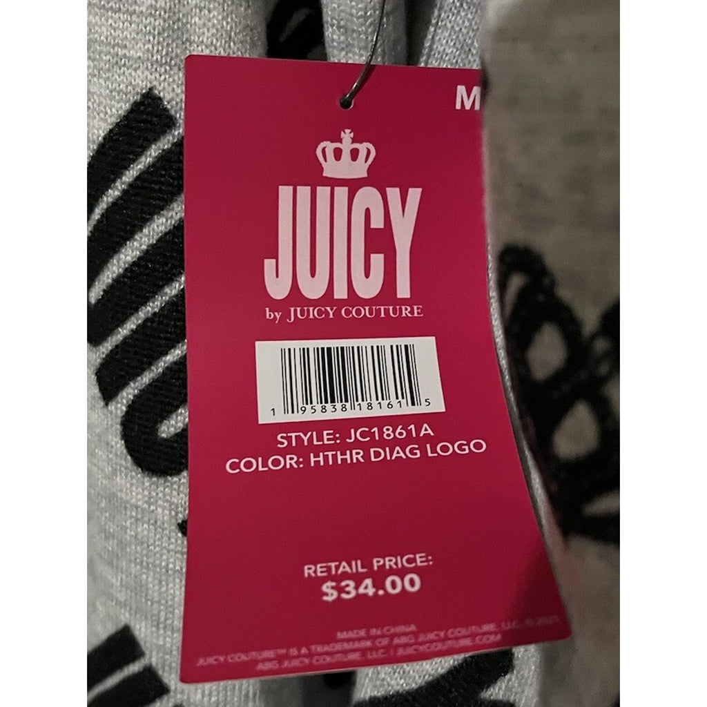 NWT Juicy Couture Shirt Women M Gray Crown Logo All Over Long Sleeve Pullover