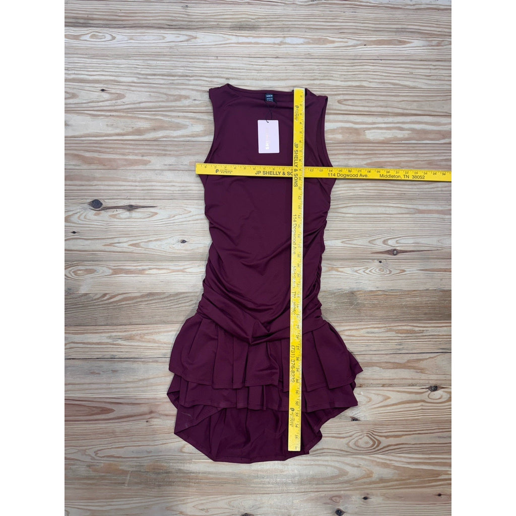 Shein Bae Curve Maroon Layered Ruffle Sleeveless Dress Women's Size Medium NWT