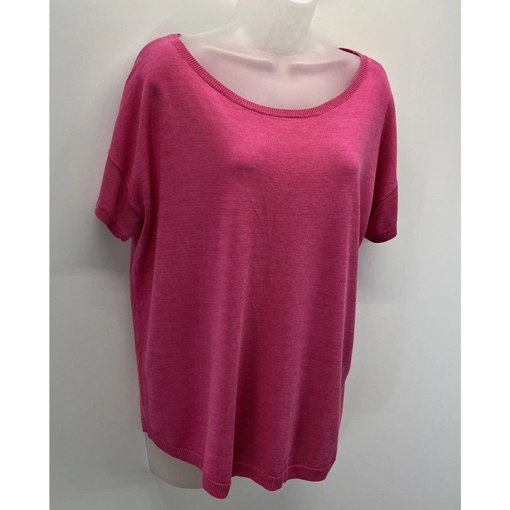 TALBOTS Woman L Pink Short Sleeved Sweater Cotton Blend Lightweight