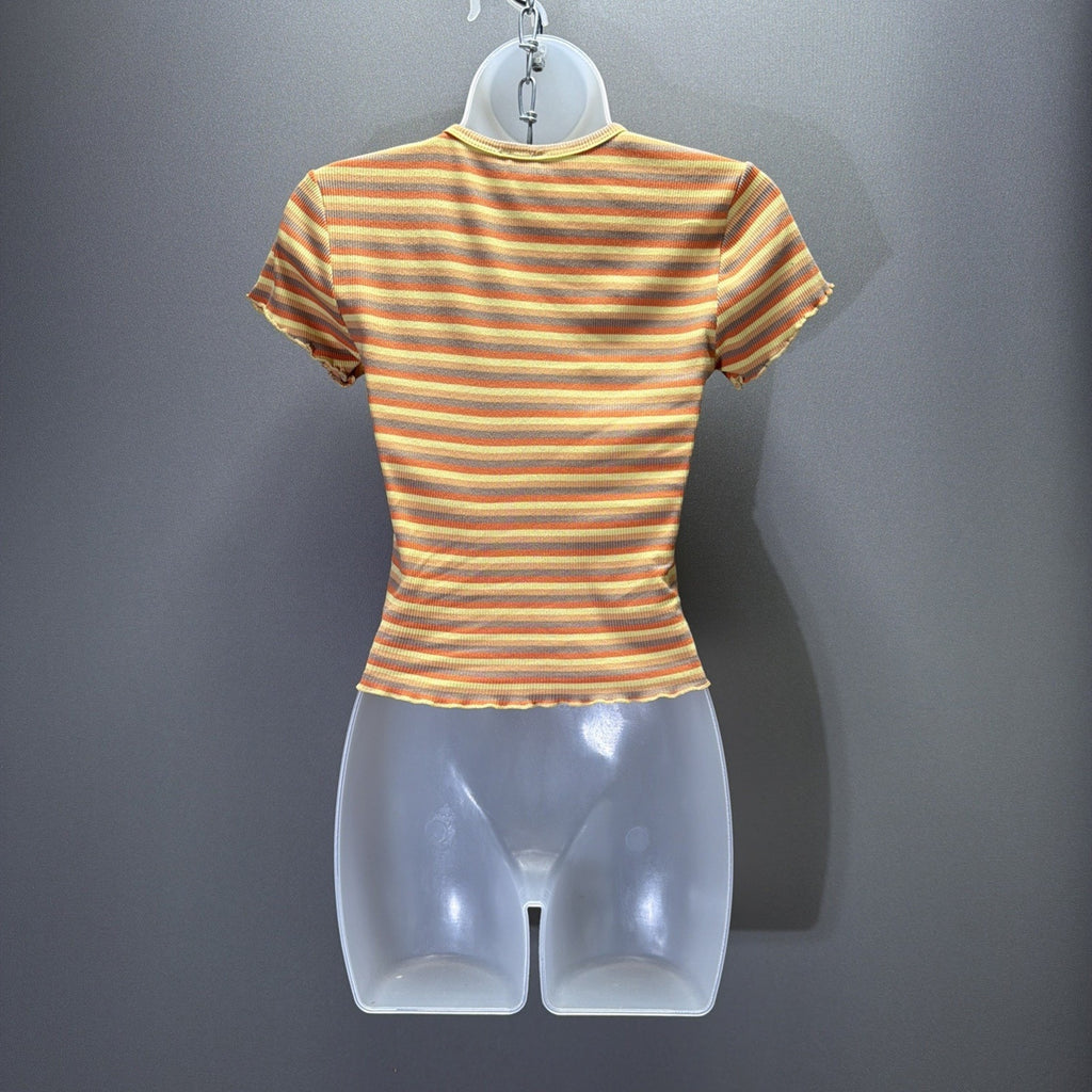 Rue21 Y2K T-Shirt Crop Top Womens S Multicolor Striped Short Sleeve Stretch
