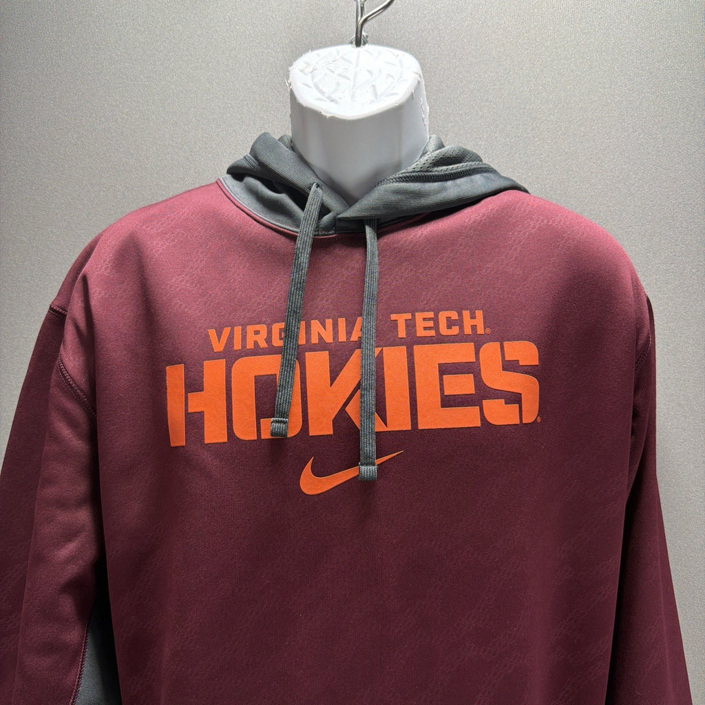 Virginia Tech Hokies Nike Hoodie Men’s XXL Burgundy Gray Therma-Fit Excellent