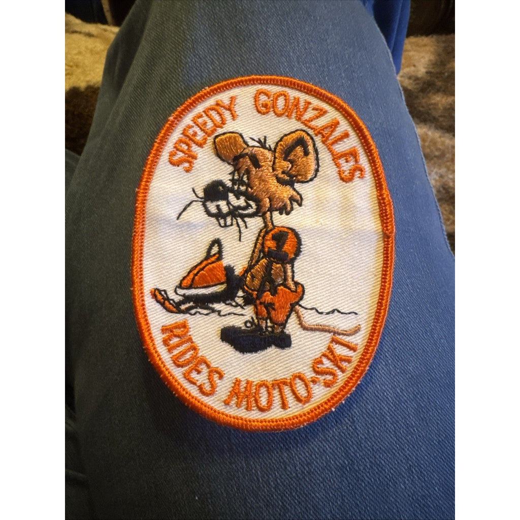 Vintage 1970s Speedy Gonzales Rides Moto-Ski Snowmobile Patch Sew On MINT