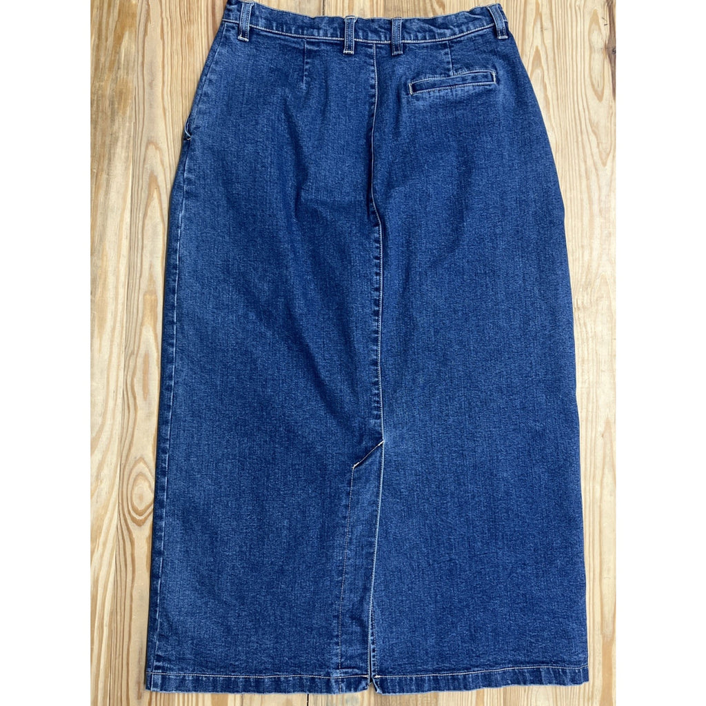 VINTAGE Gloria Vanderbilt Skirt Women 12 Blue Denim Cottage Grunge Embroidered