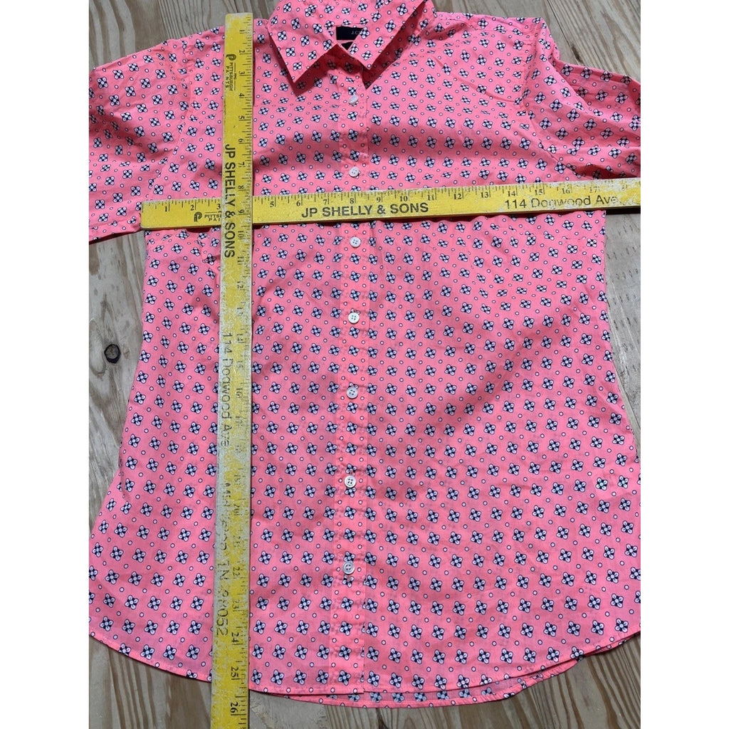 J Crew Perfect Womens Top Size 4 Pink Floral Button Down Shirt Blouse Cotton