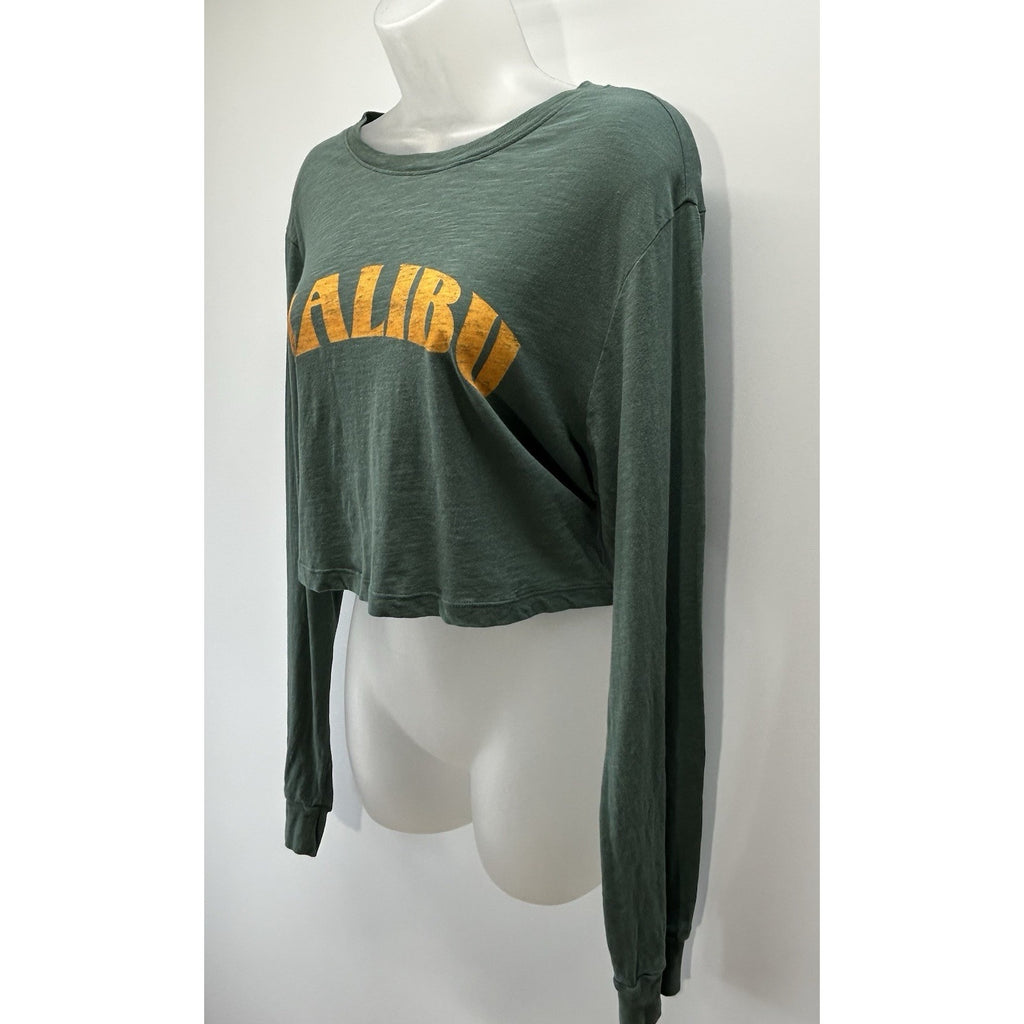 Victoria’s Secret PINK Large Green Long Sleeve Crop Top Malibu 100% Cotton.