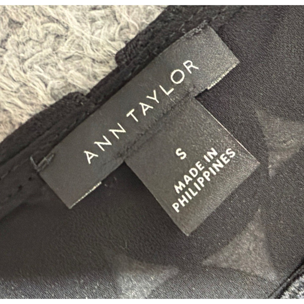 Ann Taylor Petite 2PC Black Textured Circle Applique Top Pants Set 6P Bottom S
