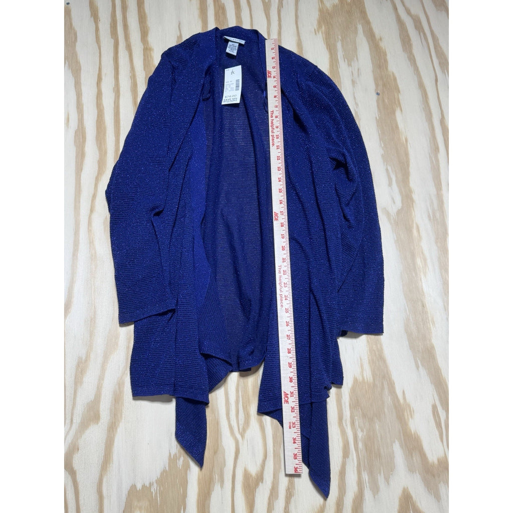 Catherines 2X 22/24W Blue Metallic Open Front Cardigan Lightweight Drape Travel