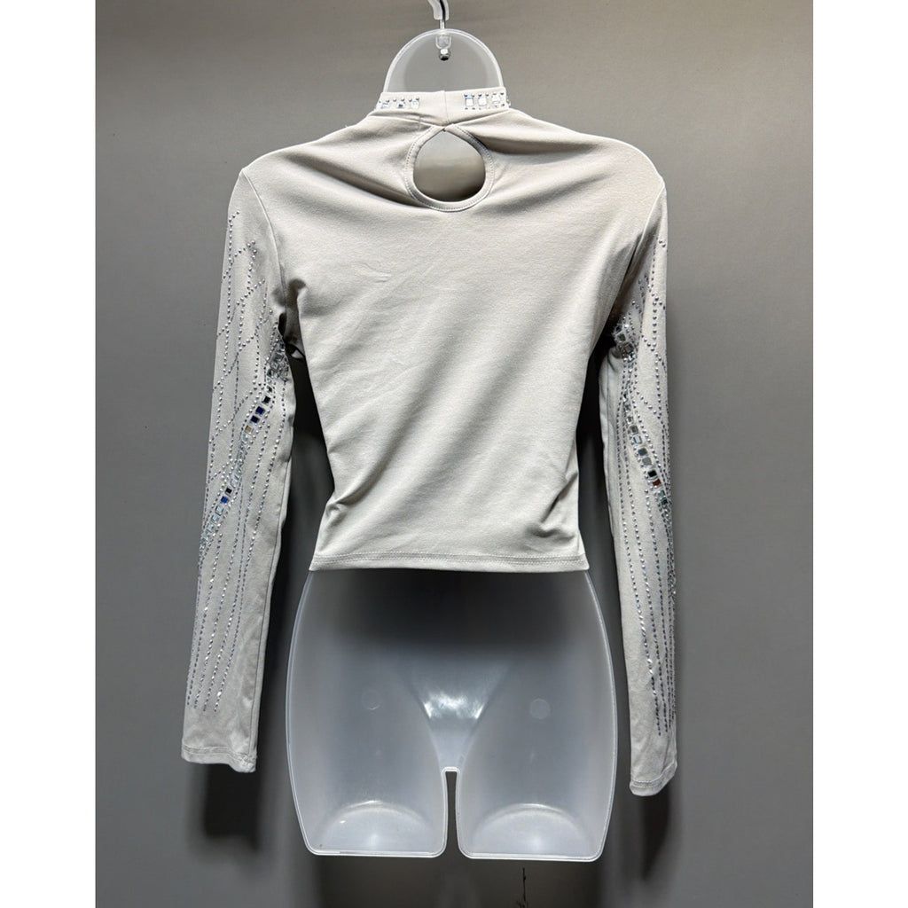 NWT LC Lizette Collection Gray Rhinestone Studded Crop Top Shirt Medium