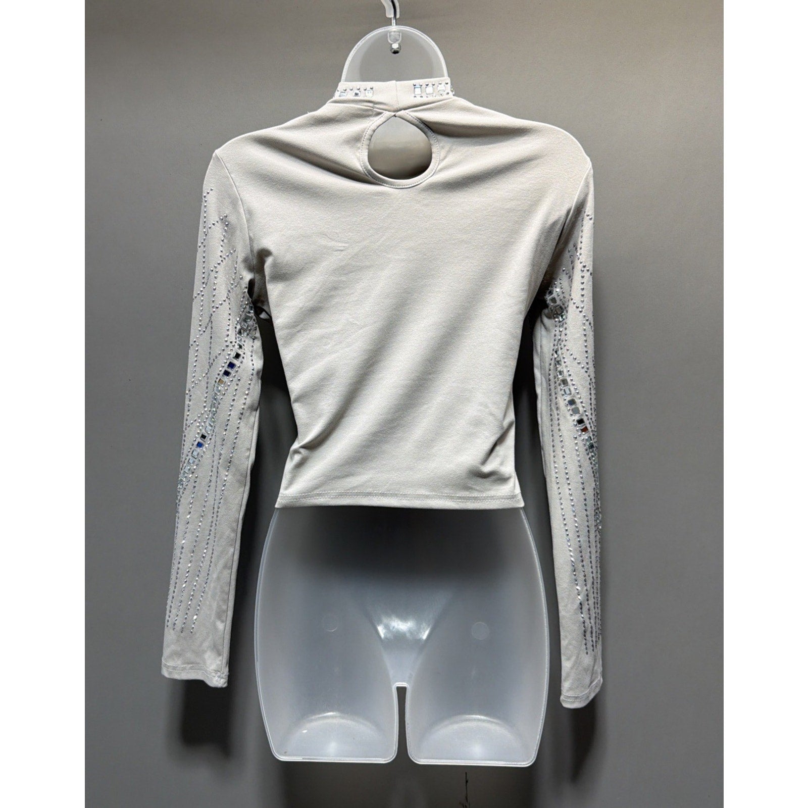 NWT LC Lizette Collection Gray Rhinestone Studded Crop Top Shirt Medium
