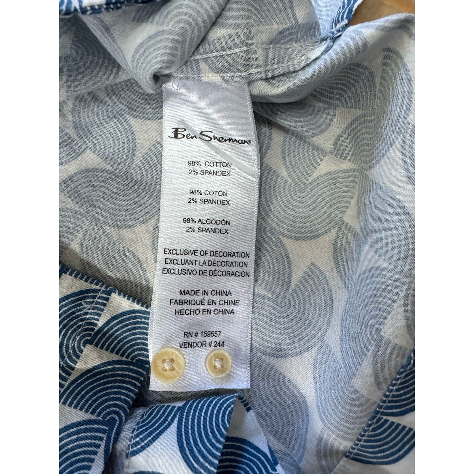 Ben Sherman men's XL Geo Block Print Shirt Button Up Short Sleeve Casual Blue