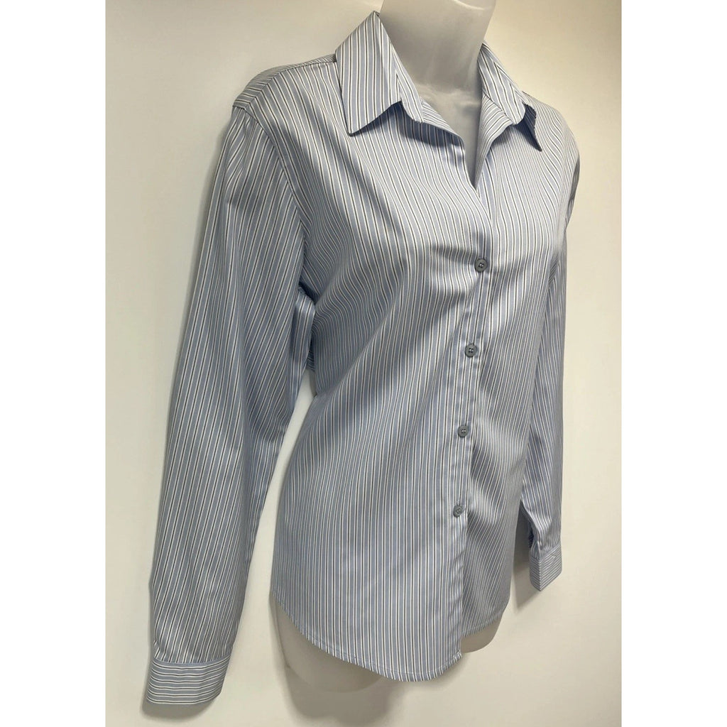 Emma James Womens Light Blue Striped Long Sleeve Button Up Shirt Size M Cotton