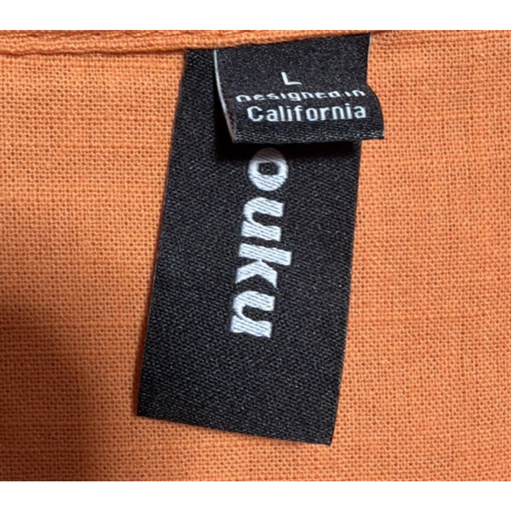 Ouku Mens Orange Cotton Linen Button Down Shirt Size Large