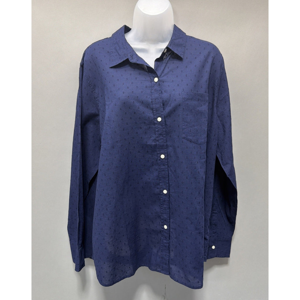 Gap Shirt Womens XXL Blue Button Up Embroidered Swiss Dots Top Casual Boho New