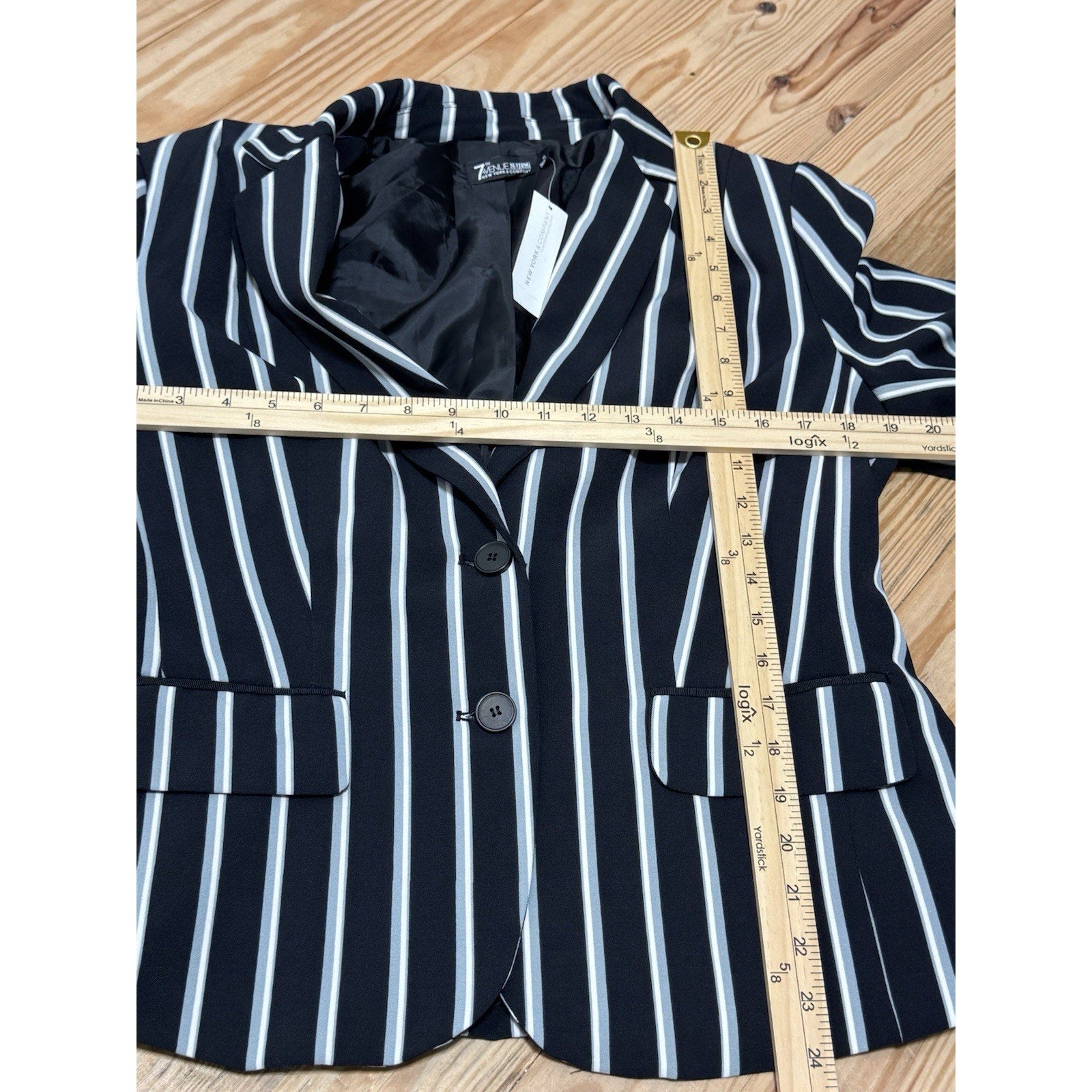 New York Company 7th Avenue Striped Blazer Black White Gray Women’s Size 12 NWT