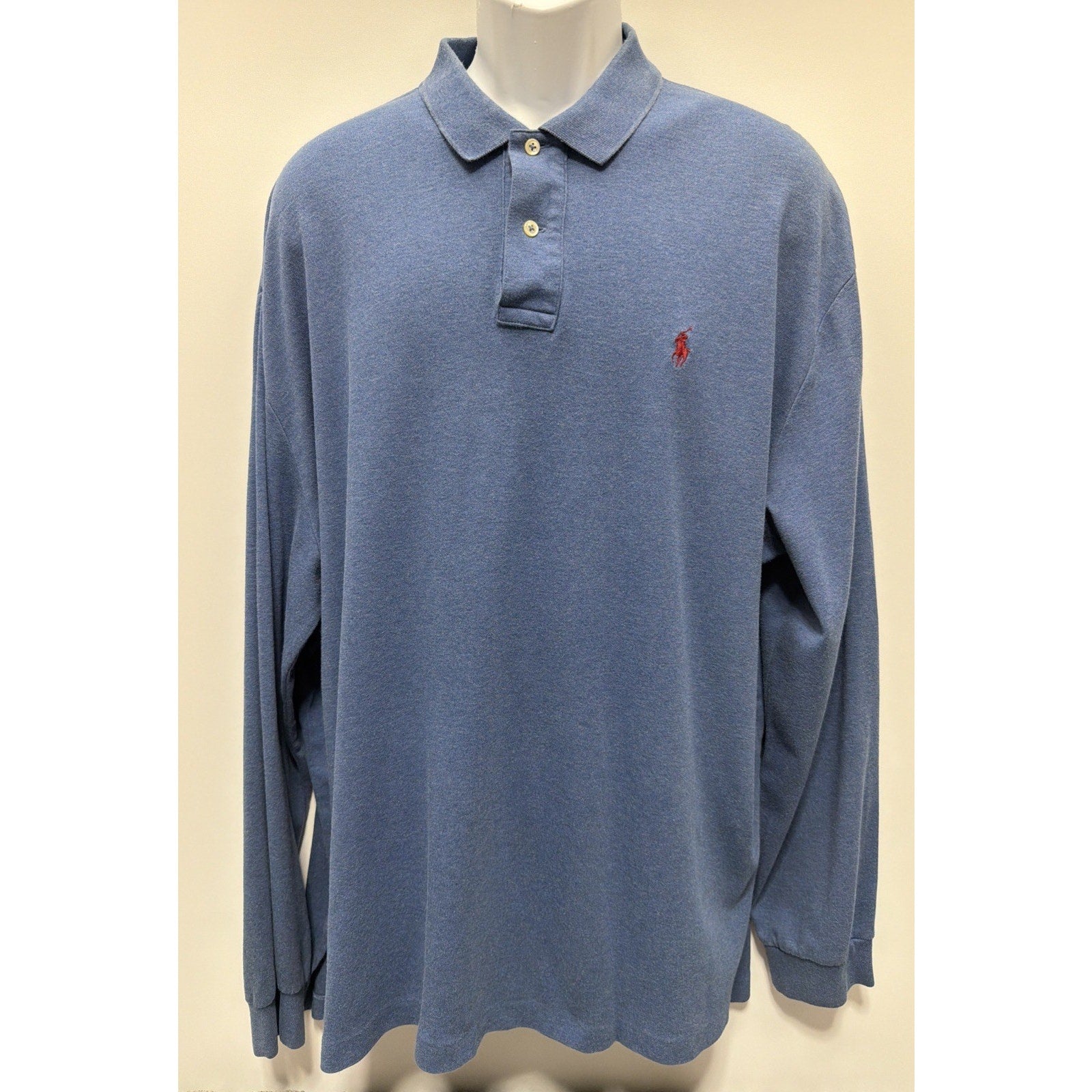Ralph Lauren Polo Shirt Mens XXL Blue Rugby Long Sleeve Red Pony