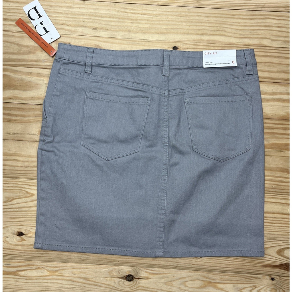 NWT Dalia Collection Denim Skirt Size 8 Stretch Cotton Zip Pockets Mini Gray