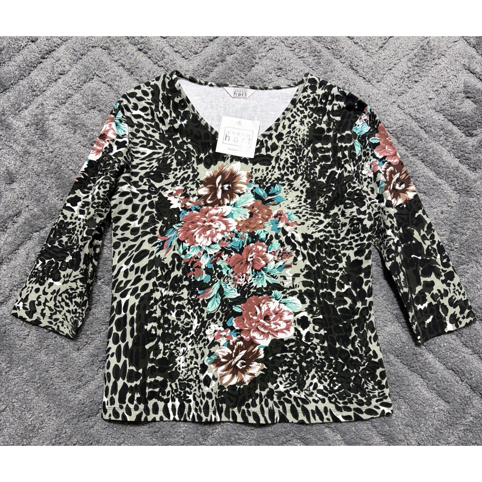 Vintage Keren Hart Womens Blouse Top L Multicolor Southwestern Art Studded New