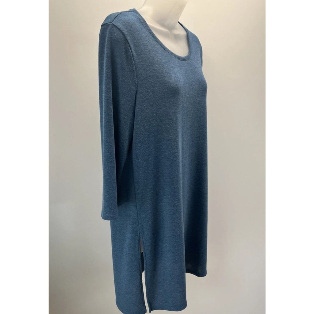 Chico's Size 1 M Blue Tunic Top Blouse 3/4 Long Sleeve Women Soft Rayon Spandex