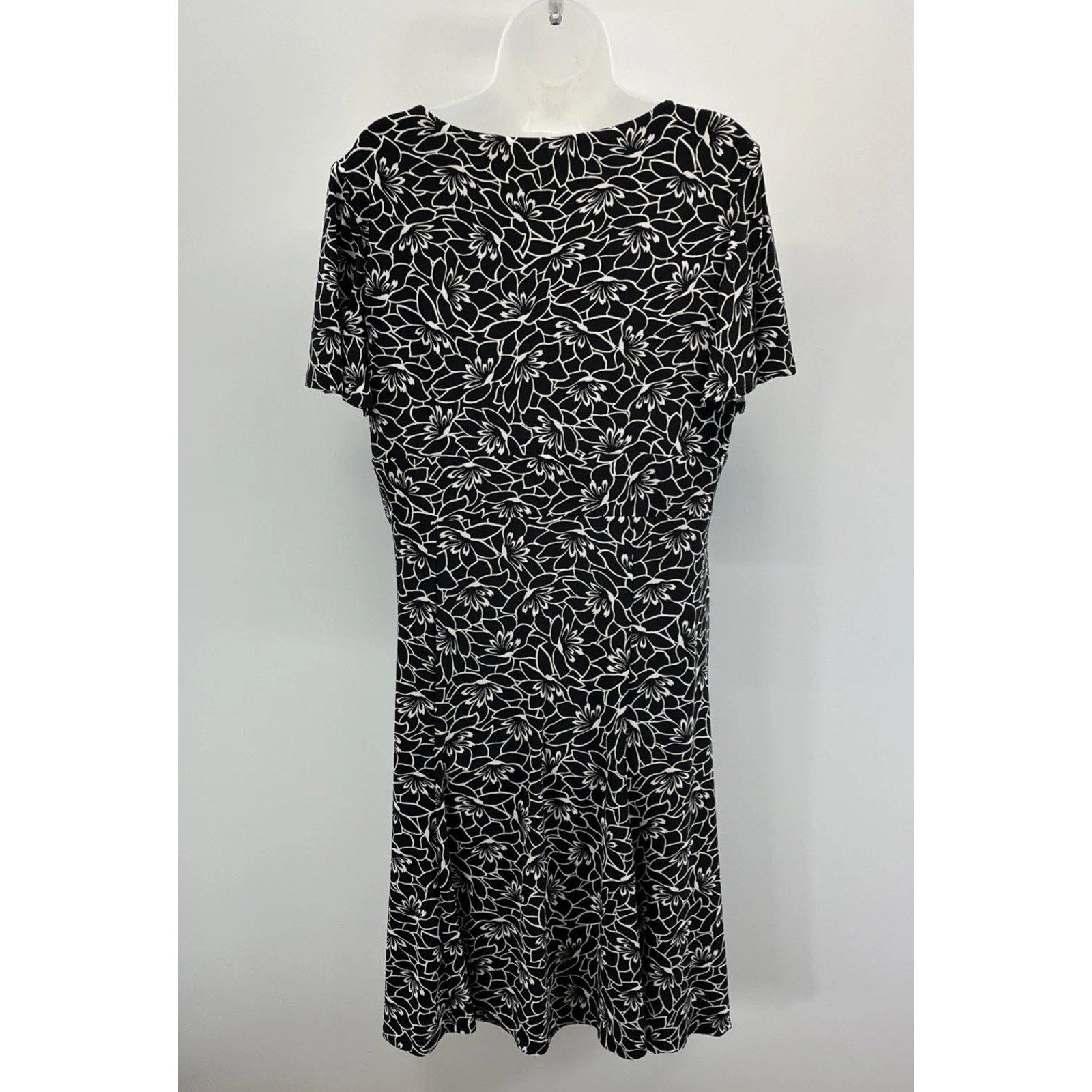 Chaps Ralph Lauren Dress Black Ivory XL Stretch Short Sleeve Washable