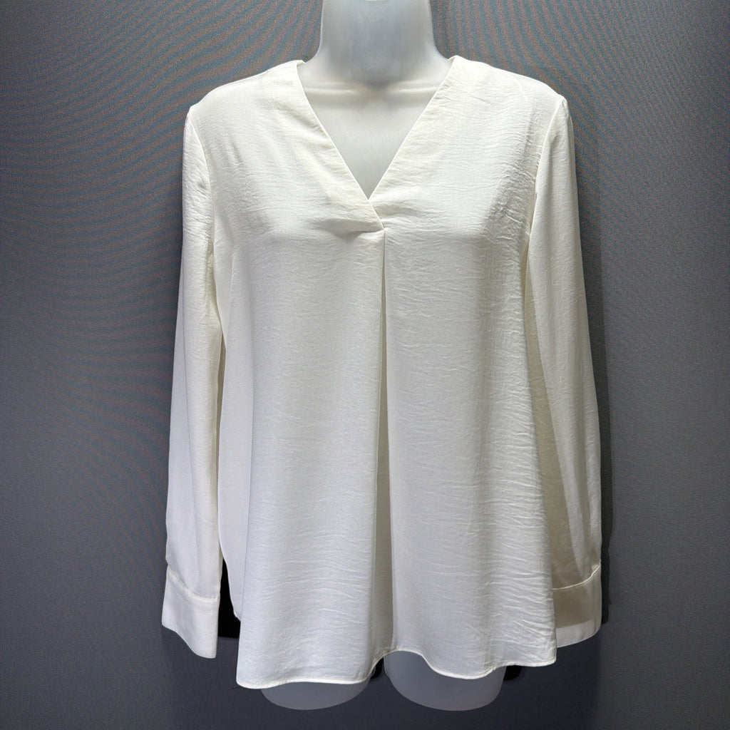 Banana Republic Blouse Womens XS Ivory V Neck Pleat Front Long Sleeve Top NWT