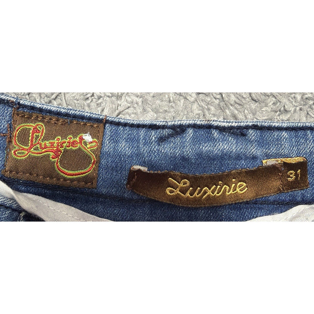 Luxirie By LRG Bootcut Lowrise Embroidered Jeans Blue Medium Wash Womens 31x32