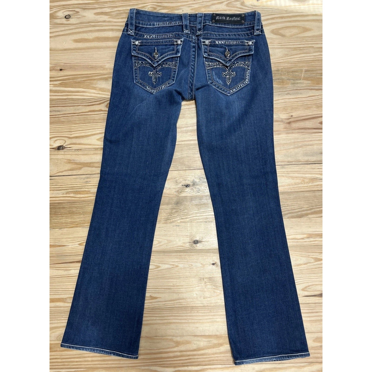 Rock Revival Celine Boot Cut Jeans Flap pockets Distressed Sz 30