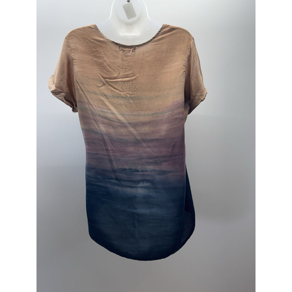Moon & Sky Tie Dye Boho Top Blouse High Low Pink Brown Women’s Size XS