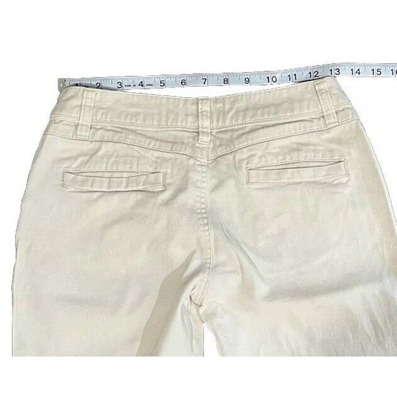 Arizona Women Tan Flat Front Medium Wash Bootcut Pants Size 3L
