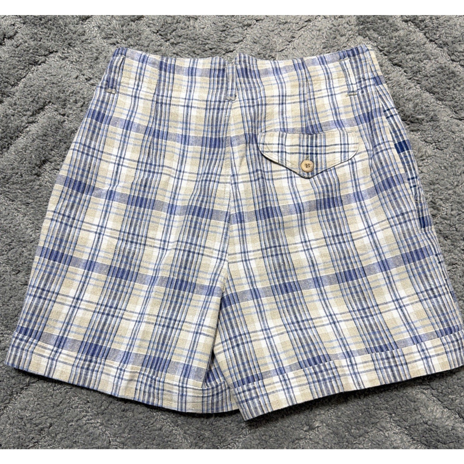 Vintage Relay Classics Plaid Linen High Rise Cuff Shorts Beachy Casual Size 7/8