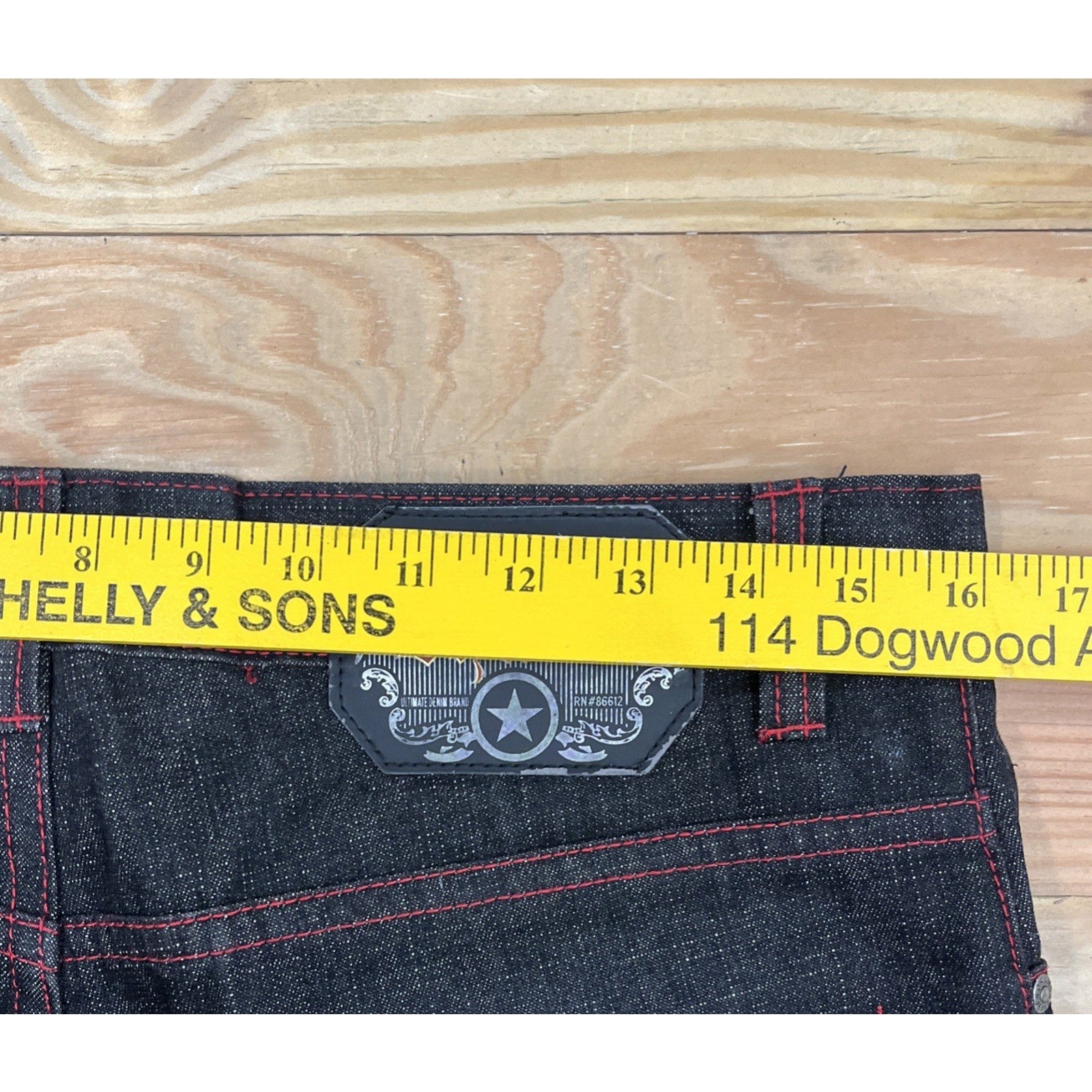 Chams Stitched Y2K Baggy Jeans Dark Wash Red Stitch Streetwear Wide Denim Sz 30