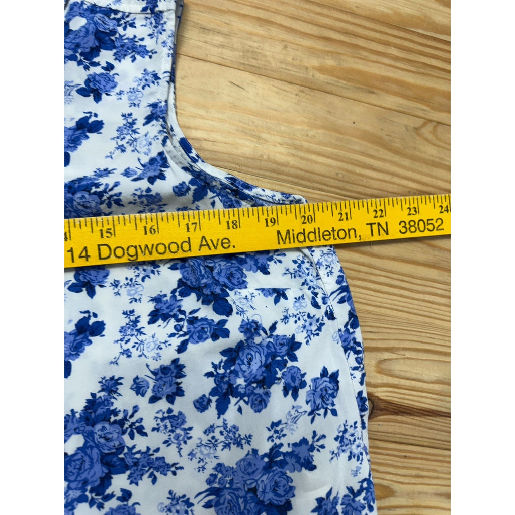 Forever 21 Womens Button Crop Top Blue Floral Open Back Sz L