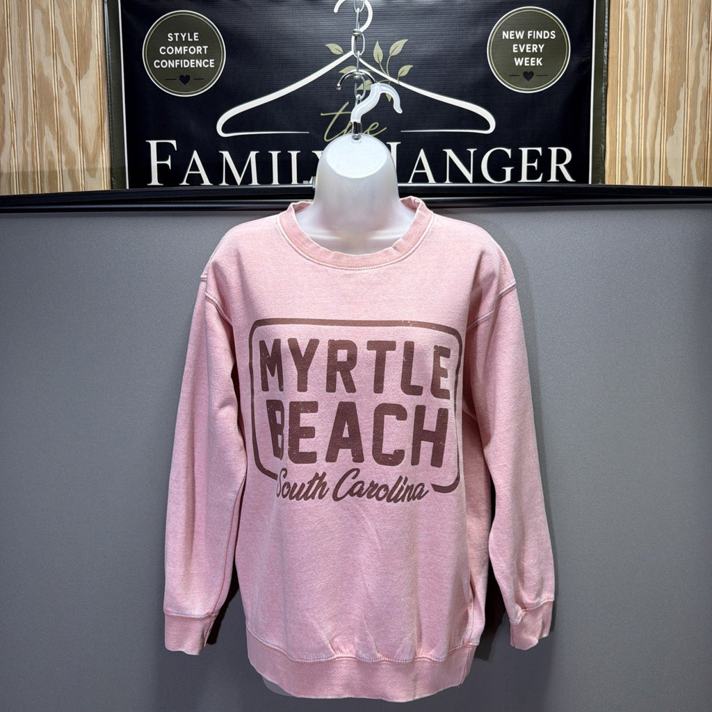 Myrtle Beach South Carolina Fleece Sweatshirt Women's Size M Pink Tsunami Surf