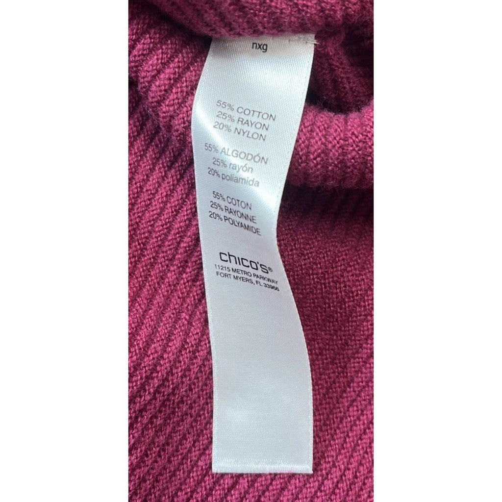 Chicos Burgundy Wine Textured Stripe 3/4 Sleeve Top Blouse Sz 1 M