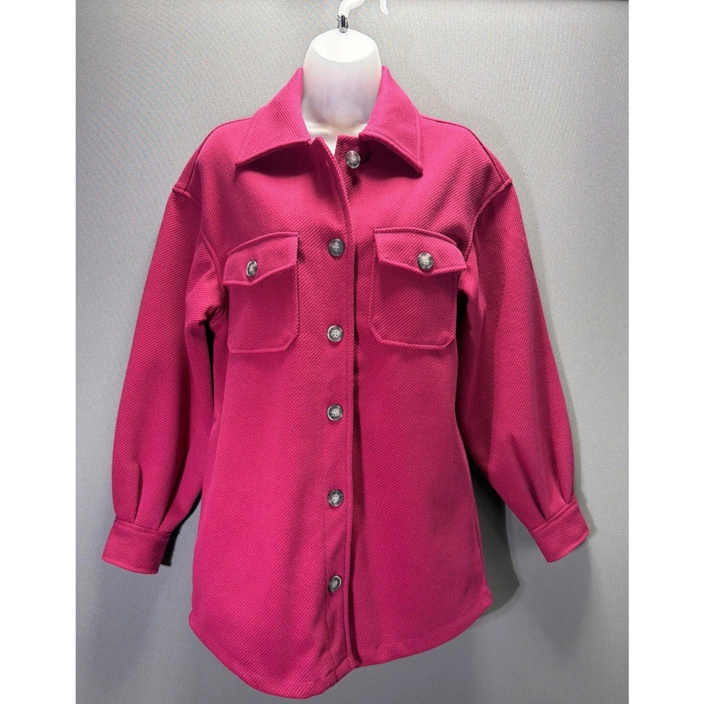 C by One Shacket Womens XS Fuchsia Pink Textured Button Front Shirt Jacket