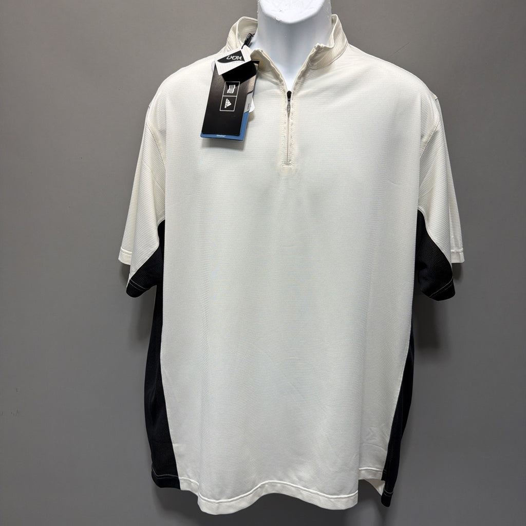 Adidas ClimaCool Cream Black Golf Short Sleeve Polo Shirt Size 1/4 zip L NEW